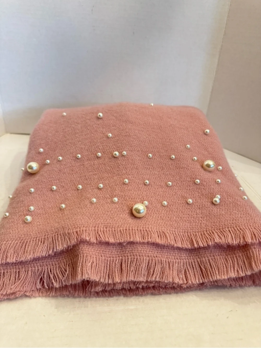 Betsey Johnson Faux Pearl Soft Plush Lap Decoration Blanket / Oversized Scarf